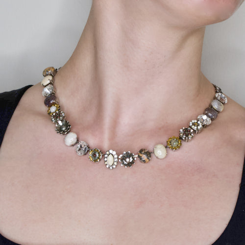 Rhodium Plated Crystal Gemstone Statement Necklace by AMARO