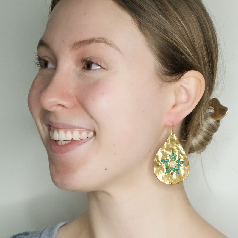 Ottoman Inspired Turquoise and Pearl Earrings