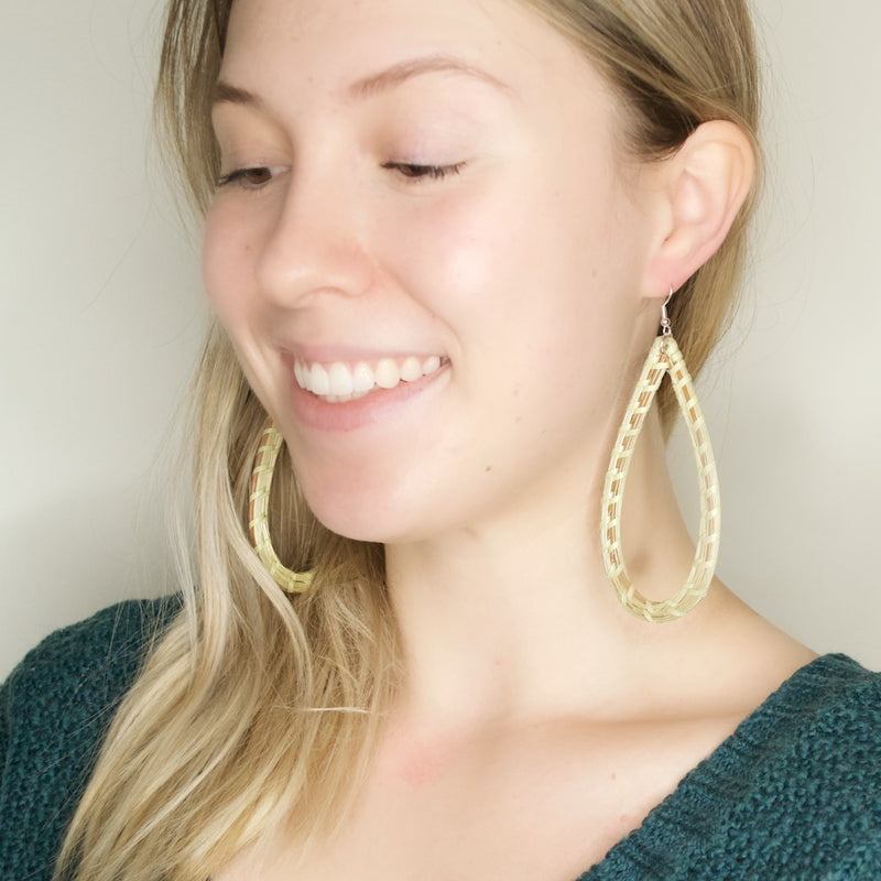 Gullah-Geechee Woven Long Tear Drop Sweetgrass Earrings