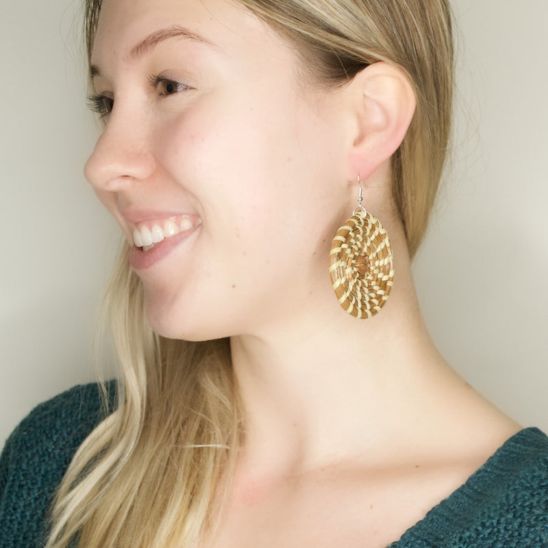 Gullah-Geechee Woven Round Pine Needle Earrings