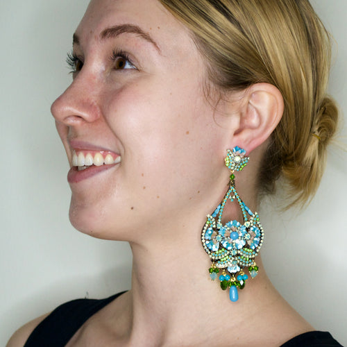 Ice Garden Blue Floral Statement Earrings by DUBLOS