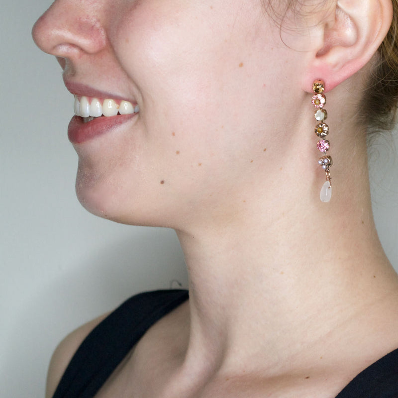 Rose Quartz and Crystal Floral Drop Earrings by AMARO