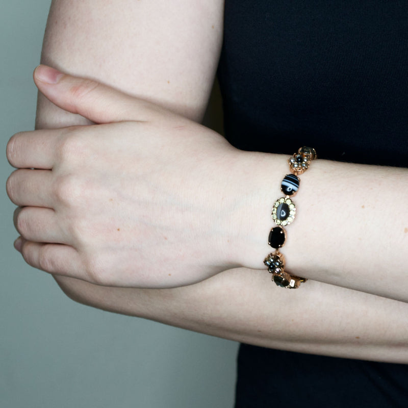 Elegant Onyx and Crystal Gold Plated Bracelet by AMARO