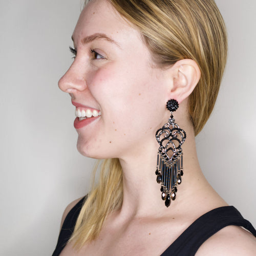 Swarovski Crystal Black and White Chandelier Earrings by DUBLOS