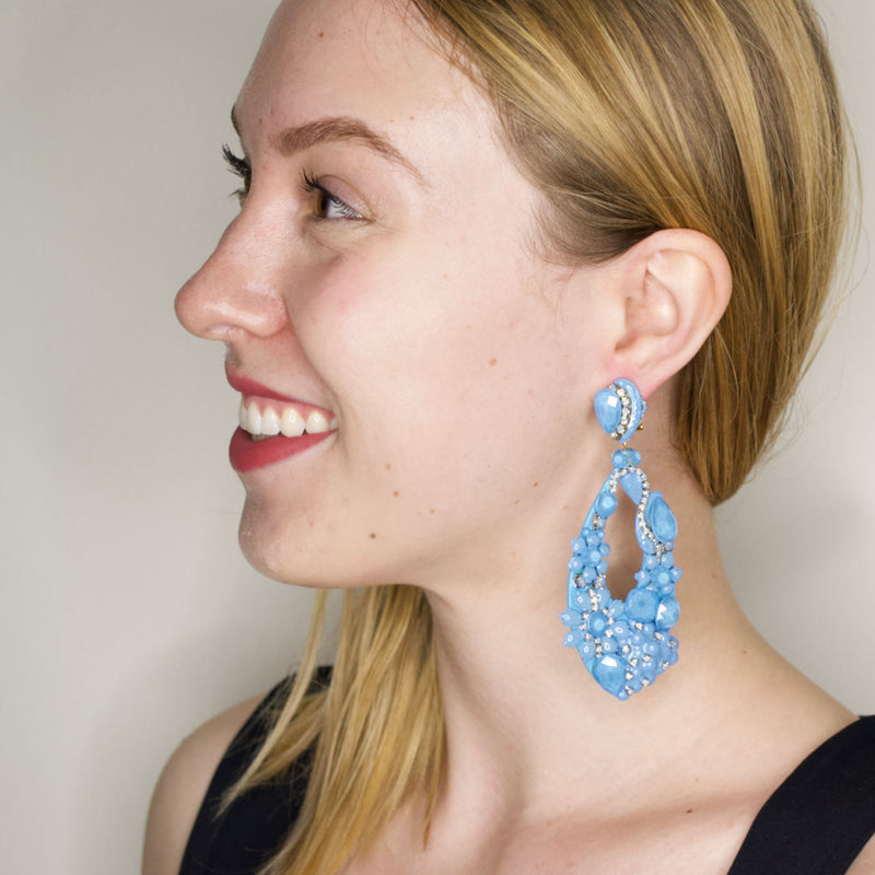 Parisian Blue Swarovski Floral Drop Earrings by DUBLOS