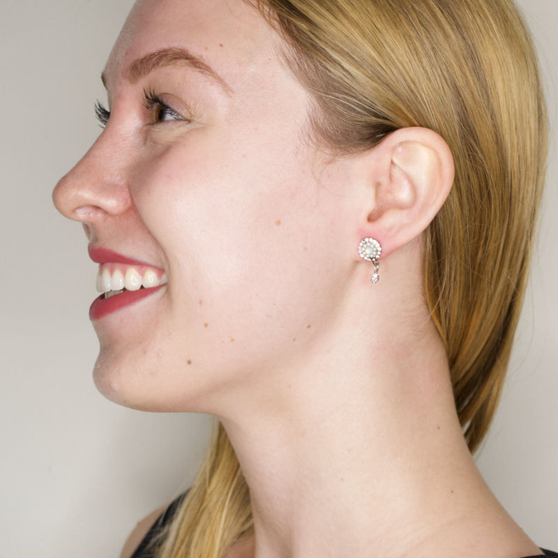 Dainty Swarovski Crystal and Pearl Pendant Earrings by AMARO