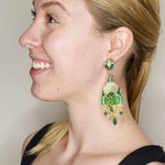 Green Floral Swarovski Crystal Hand Painted Drop Earrings by DUBLOS