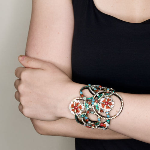 Airy and Intricate Swarovski Crystal Mother of Pearl Floral Cuff by DUBLOS