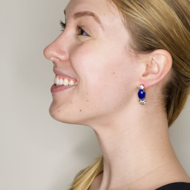 Lapis Lazuli Silver Crystal Drop Earrings by AMARO