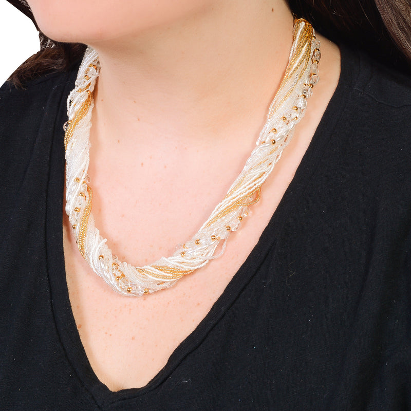 Murano Handblown Glass Bead Necklace - White