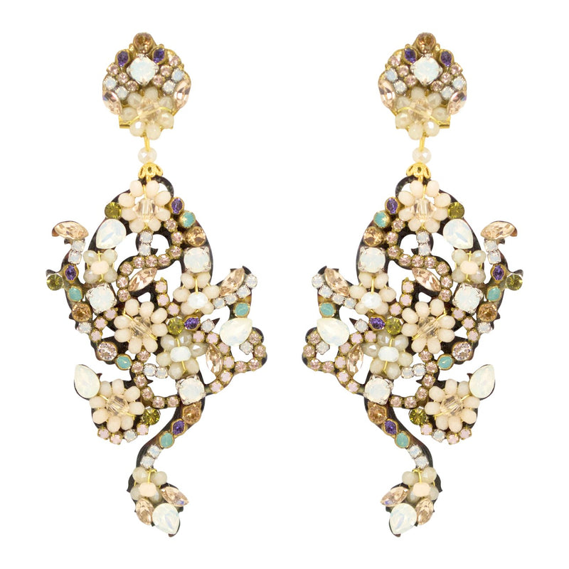 Cream and Cafe Multi-Colored Swarvoski Drop Earrings by DUBLOS