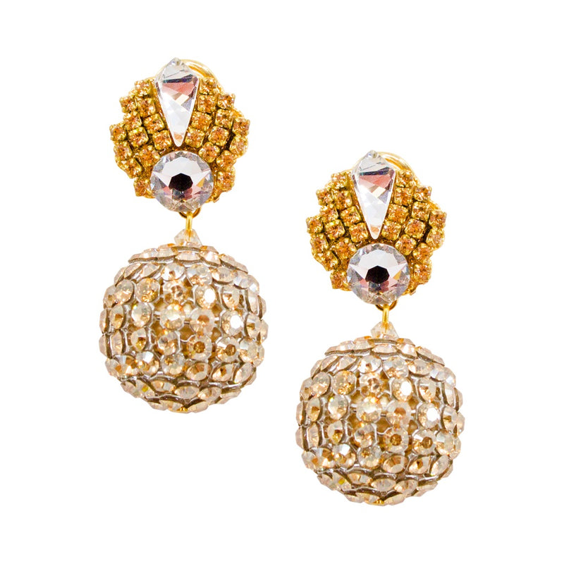 Golden Crystal Drop Earrings by DUBLOS