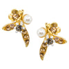 Bejeweled Gold Flower and Pearl Post Earrings by Eric et Lydie- White