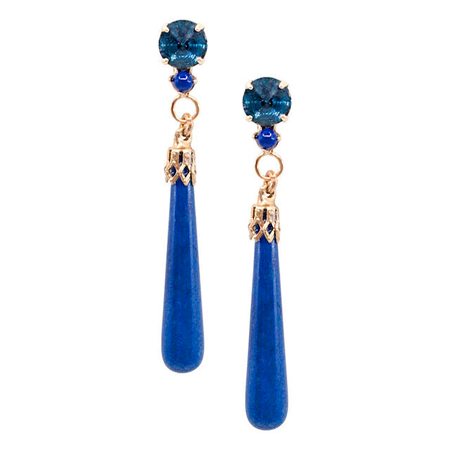 Deep Blue Swarovski Crystal Rose Gold Drop Earrings by AMARO