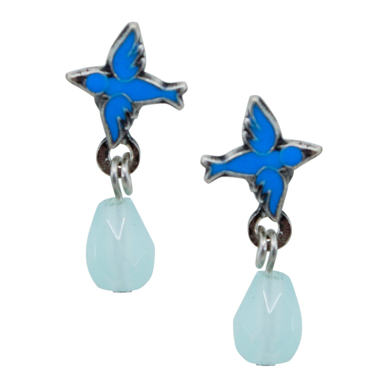 Delicate Blue Sparrow Drop Post Earrings by Eric et Lydie