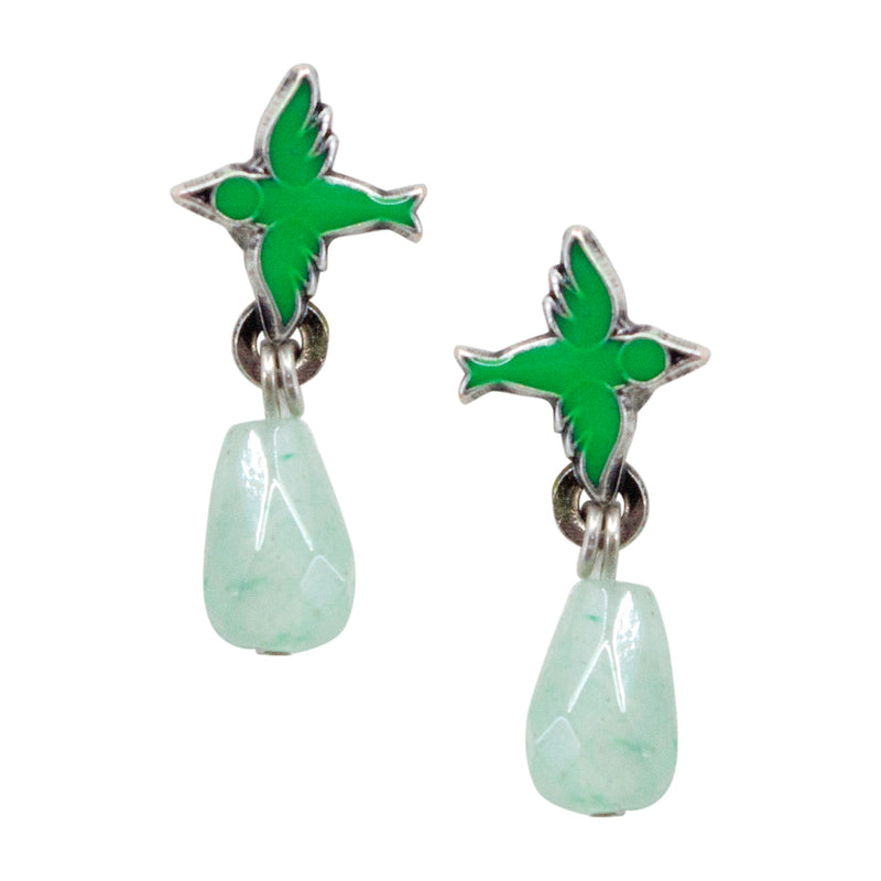 Delicate Green Sparrow Drop Post Earrings by Eric et Lydie