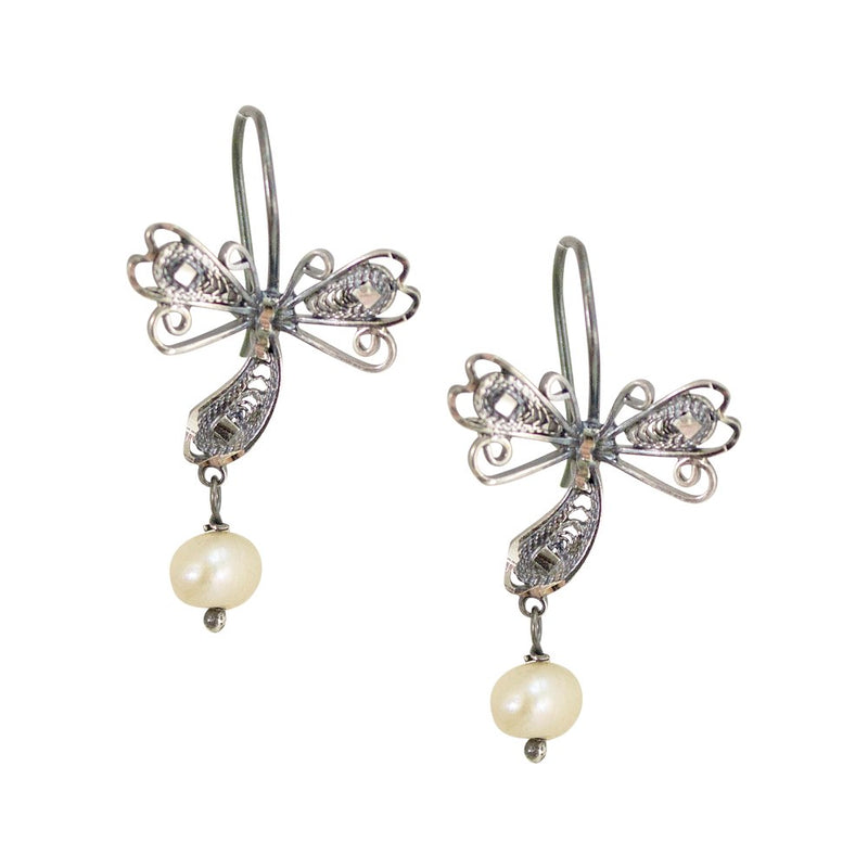 Dragonfly Silver Filigree Earrings from Oaxaca