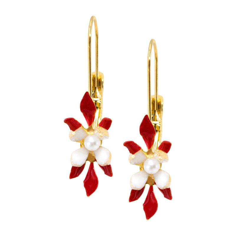 Drop Red and White Flower Earrings by Eric et Lydie