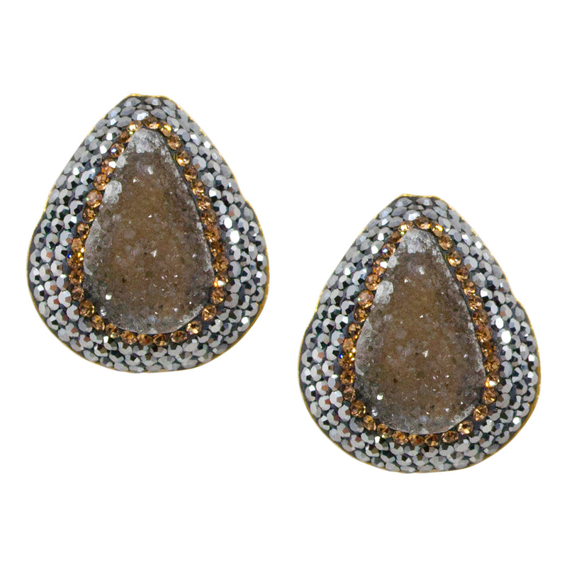 Grey Druzy Quartz and Crystal Earrings