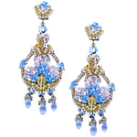 Mother of Pearl and Swarovski Strass Pendant Earrings by DUBLOS - Blue and Green