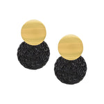 Natural Rice Fiber Black Circle Earrings