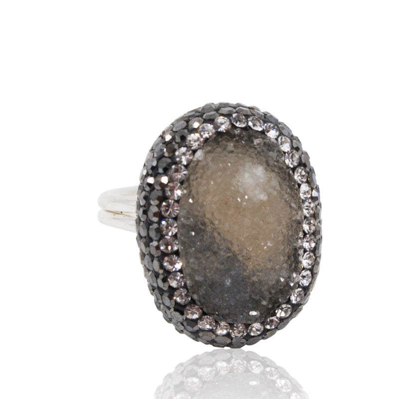 Earth Toned Druzy Quartz Sterling Silver Adjustable Turkish Ring