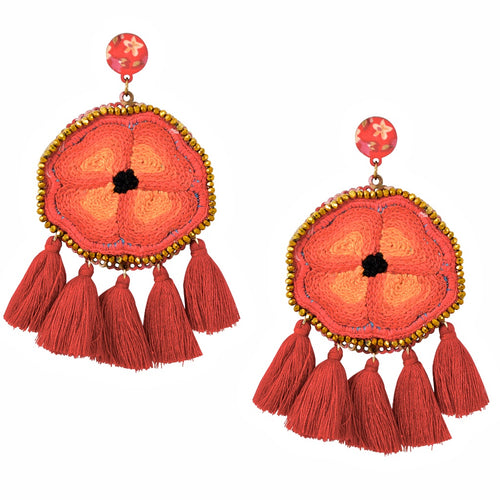 Embroidered and Tassel Mexican Earrings