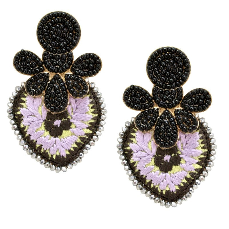 Bead and Embroidered Mexican Earrings