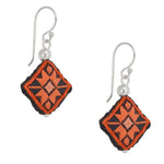 Embroidered Silk Earrings - Orange and Black