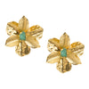 Golden Flower Post Earrings with Raw Colombian Emeralds