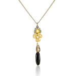 Flower and Onyx Drop Pendant Necklace by Eric et Lydie