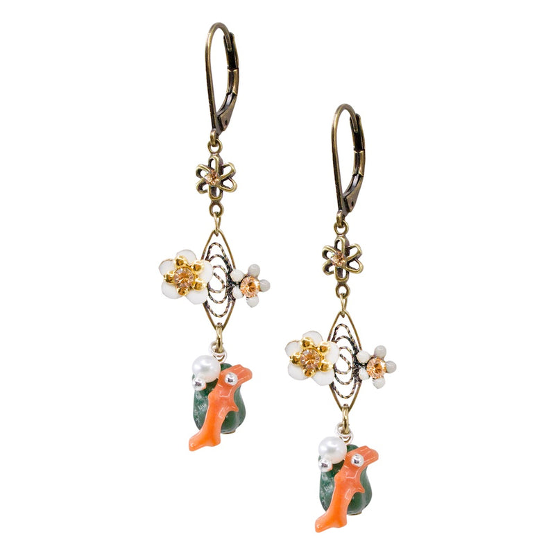 Delicate Flower and Coral Colored Resin Drop Earrings by Eric et Lydie