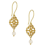 Gold Plated Silver Filigree Earrings with Rainbow Moon Stone