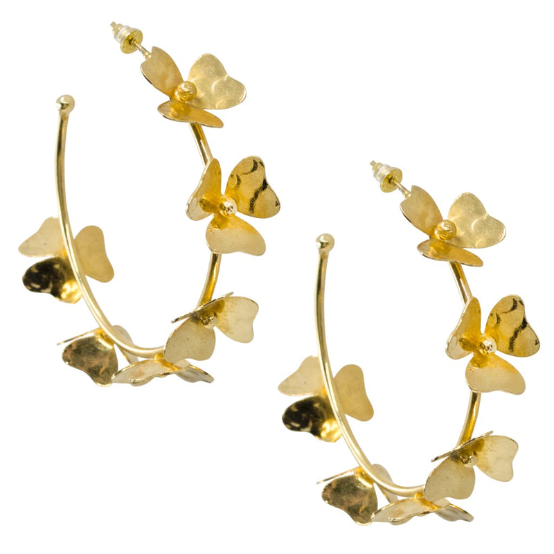 Golden Flower Hoop Earrings