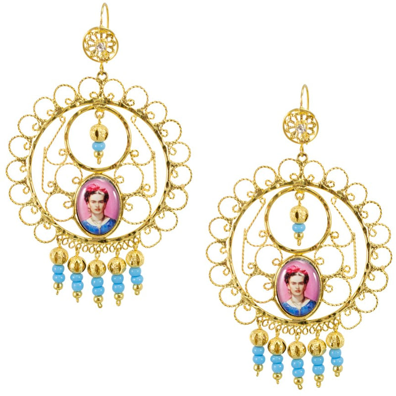 Mexican Filigree Earrings from Oaxaca - Frida Kahlo Image