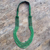 Embroidered and 5 Strand Glass Bead Necklace - Green
