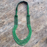 Embroidered and 5 Strand Glass Bead Necklace - Green