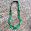 Embroidered and 5 Strand Glass Bead Necklace - Green