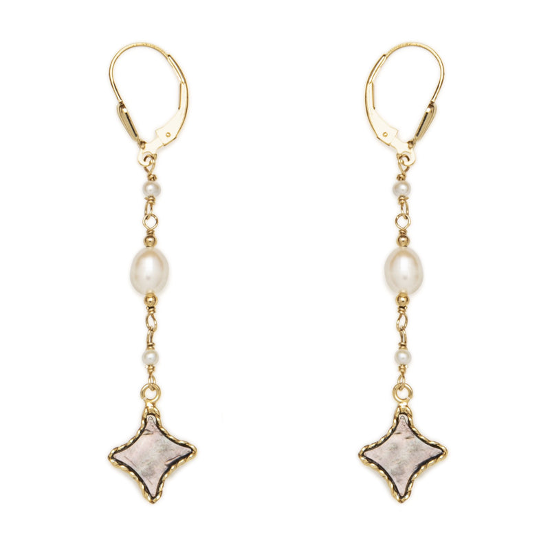 Delicate Pearl and Mother of Pearl Gold Earrings