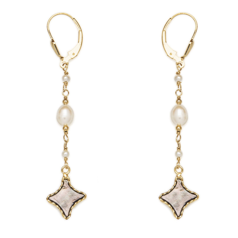 Delicate Pearl and Mother of Pearl Gold Earrings