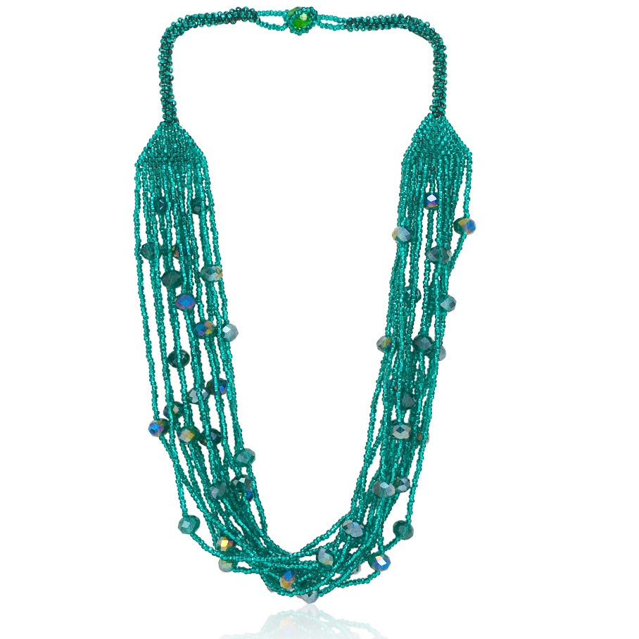 GLASS BEAD NECKLACE TEAL GLASS BEAD NECKLACE TEAL