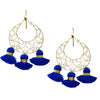 Statement Golden Filigree Earrings with Tassels - Blue
