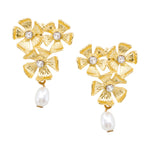Gold and Pearl Flower Drop Earrings by Eric et Lydie