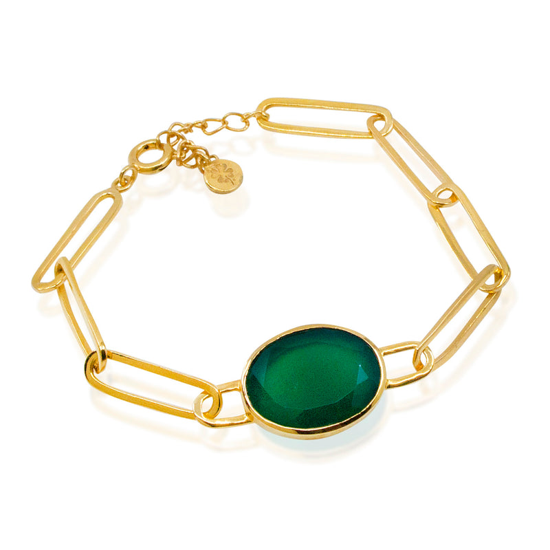 Gold "Green Onyx" Chain Bracelet from France