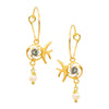 Gold Sparrow and Flower Pearl Hoop Earrings by Eric et Lydie