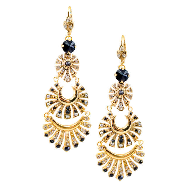 Gold Swarovski Crystal Black Onyx Chandelier Earrings by AMARO