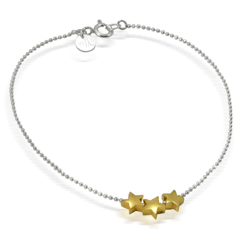 Sterling Silver with 3 Gold-Plated Star Bracelet