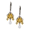 Gold and Pearl Flower Drop Earrings by Eric et Lydie