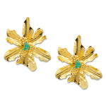 Golden Flower Post Earrings with Raw Colombian Emeralds