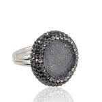 Circular Gray Druzy Quartz Adjustable Ottoman Ring